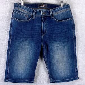 DU/ER L2X Shorts Jorts Mens Size 32 Blue Commuter Slim Faded Whiskered Preppy